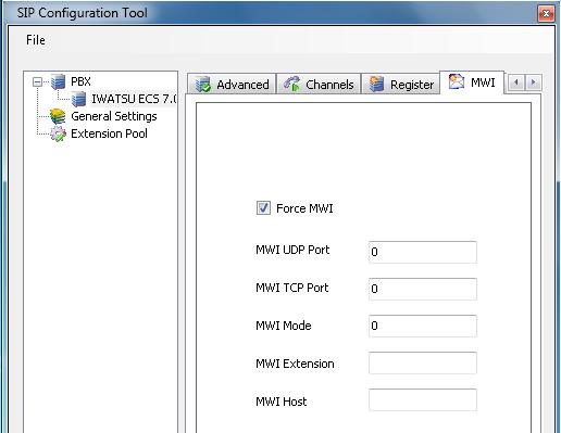 7. From the SIP Configuration Tool > MWI tab All fields are correctly configured at default. No changes are required.