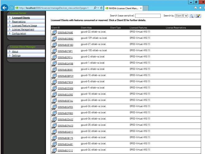 NVDIA License Server: Licensed Feature Usage To view the details, select Licensed Clients in the left pane