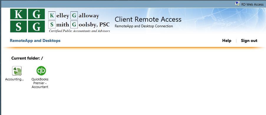 Available programs for remote access Upon selecting an application to run, you may be prompted to allow access to the server.