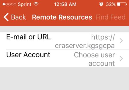 Type the following information to gain connection. URL: https://craserver.kgsgcpa.