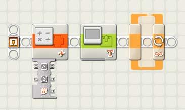 Making a calculation and displaying the result with a Mindstorms program 1.