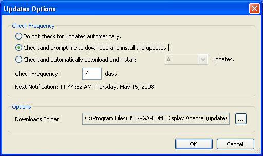 Automatic Update Click the Updates Configure, the Updates Options