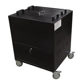 The Lapbank trolley is designed to accommodate tablets up to a maximum case size of 70mm (h) x 360mm (w) x 230mm (d). The generous shelf sizes will easily accommodate a wide range of devices.