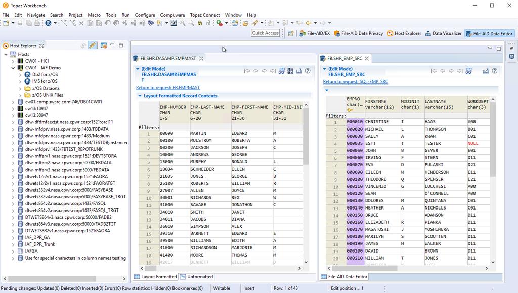 Use the Data Editor to edit and browse Db2, IMS, SQL Server, Oracle and VSAM files with one tool.