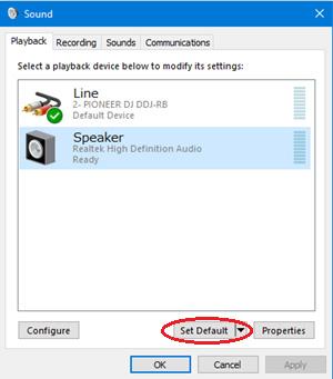 When DDJ-RB is selected as Default Device, click a built-in device in your