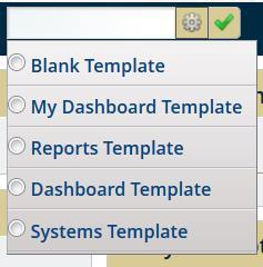 Adding a new Dashboard Page: After clicking on Page, a box appears along the header of the Dashboard that offers one an option to create a new Blank, My Dashboard, Reports, Dashboard, or Systems