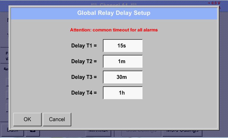Alarm Settings Main menu Settings Sensor settings A1 Alarm-Button Setup Delay The delays (T1 to T4) are free definable but are common valid for all relays.