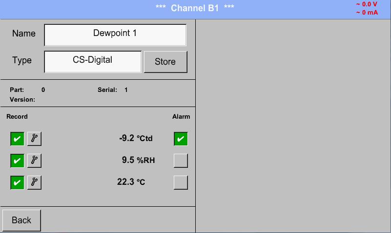 Settings Dewpoint sensor type CS-Digital 13.