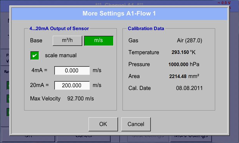 Settings Flow sensor type CS-Digital 13.3.4.