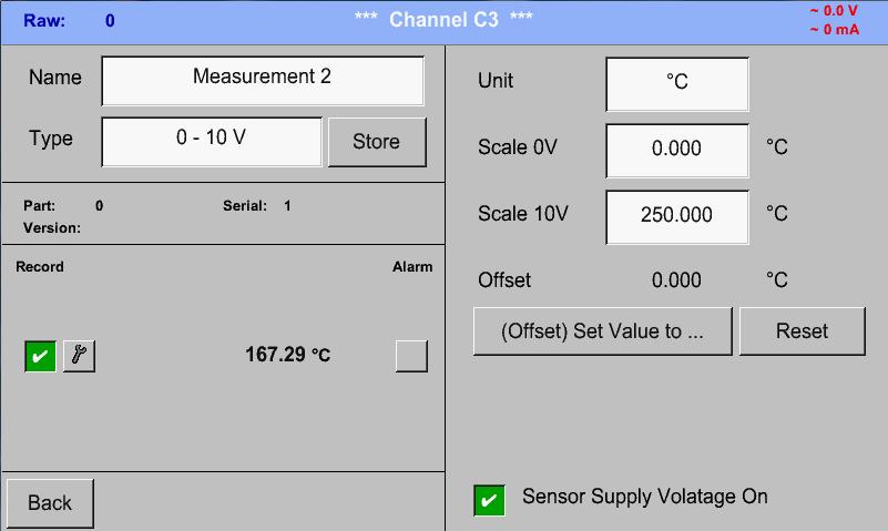5 Alarm settings) and Record buttons (See chapter 13.3.2.4 Recording measurement data), the Resolution of the decimal places and Short Name or Value Name (See chapter 13.3.2.3 Name measurement data and define the decimal places) are all described in chapter 13.