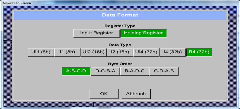 This requires to set the desired register addresses in the DS500. Entering the register / data address needs to be done in decimal with range 0-65535.