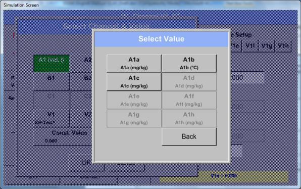 Virtual Channels Pressing the respective channel button e.g. A1b will select the measurement channel Pressing the button const. Value requests the input of the const. Value into the text field.