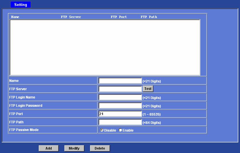 FTP: Setup FTP configuration You may setup FTP parameters for further operation of Event Schedule.
