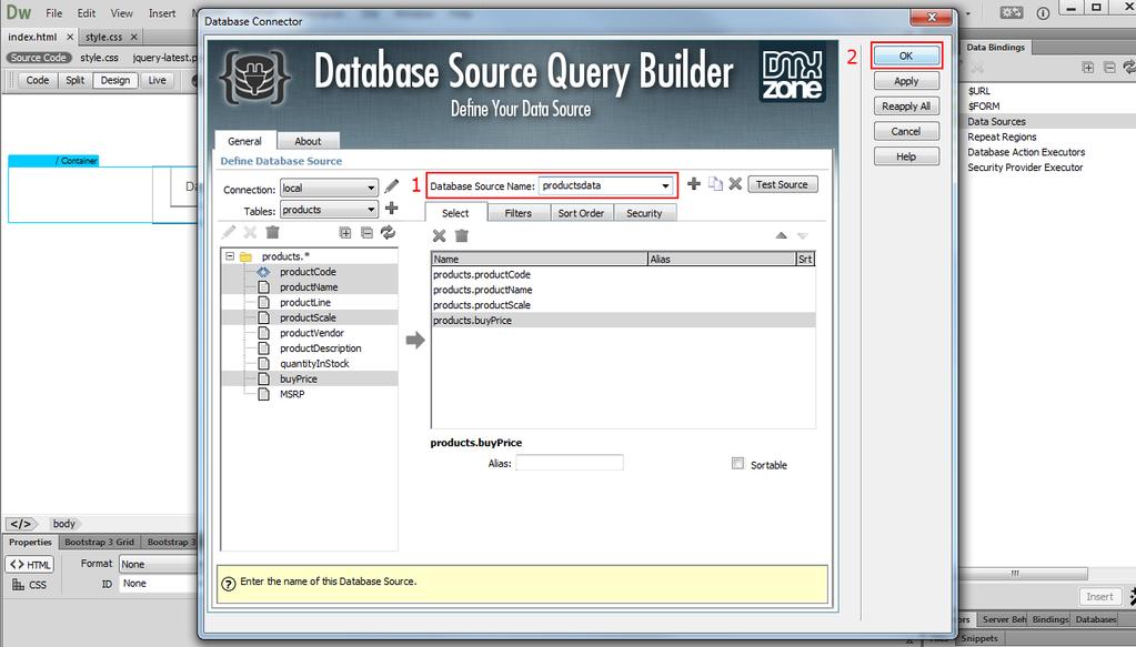 4. Add a name for your database source