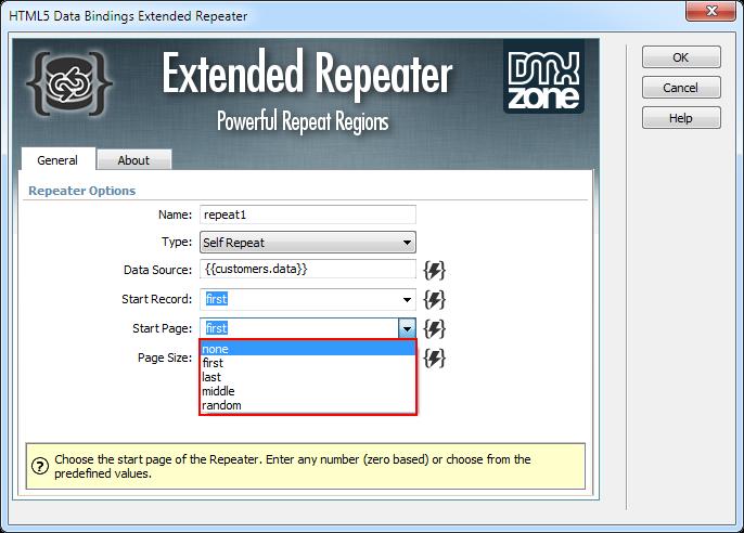 Custom start index - Choose the start record of the repeater.