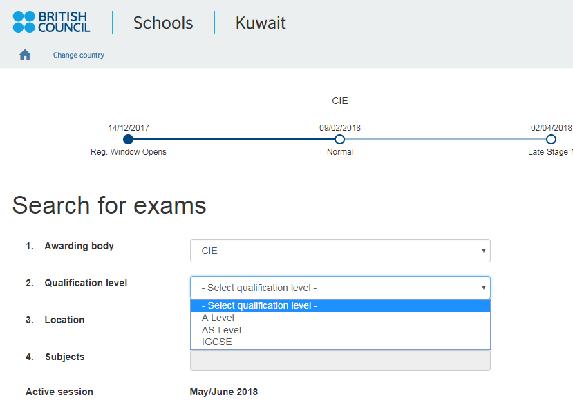 STEP 3 Search for Exams Select awarding body - CIE / Pearson Edexcel. Select qualification level (i.e. A level, AS level, IGCSE or O level).