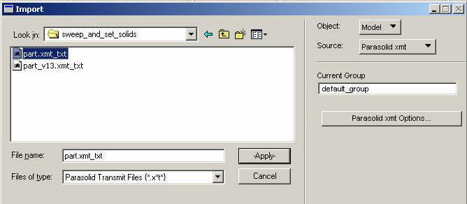 Step 5. Import the Parasolid File Again a b Import the parasolid file part.xmt. a. File/Import.