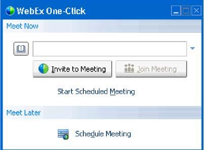 OBTAINING EMAIL ADDRESSES WHEN STARTING OR JOINING A MEETING Whether you are starting or joining a meeting, the WebEx One-Click panel lets you quickly obtain and enter the email addresses you need.