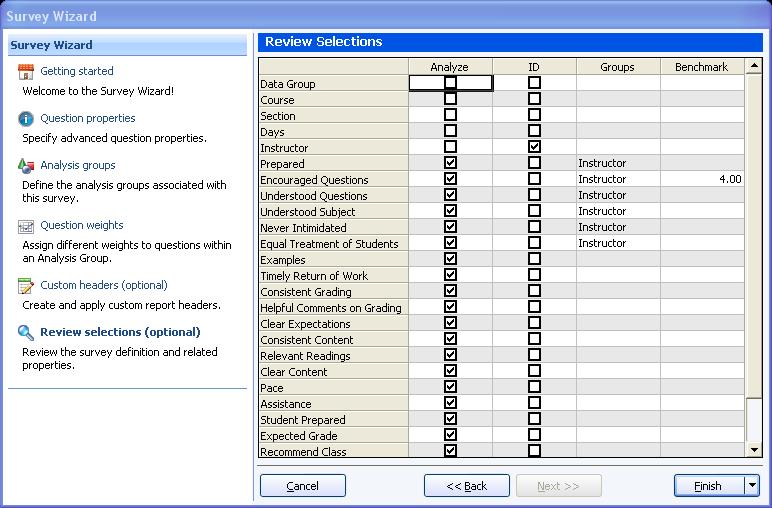 Tabulating Surveys 9 Once your header is complete, click the OK button to return to the Survey Wizard window.