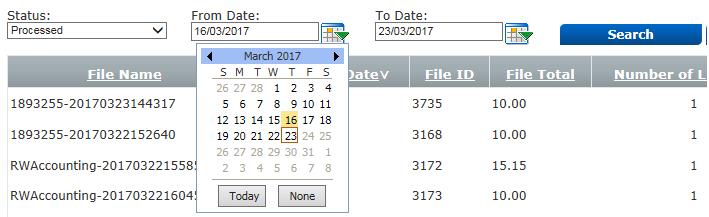 4. Change the From Date and To Date values to view results from a specific date range, then click Search. Tip: Click on History in the menu to reset the search criteria. 5.
