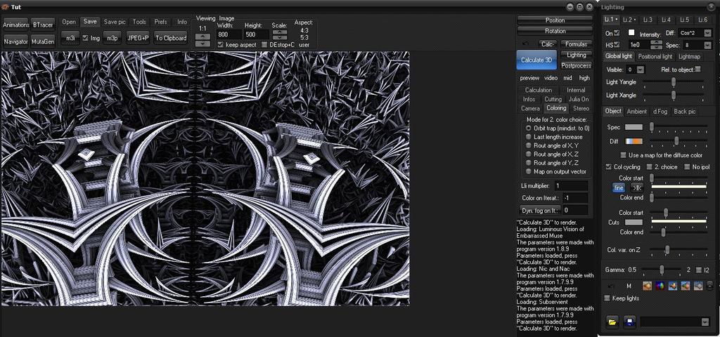 Once you have loaded the parameters above and rendered the image we can begin. Beginning from the beginning Let s take a look at Mandelbulb 3D now and talk about where and how color can be changed.