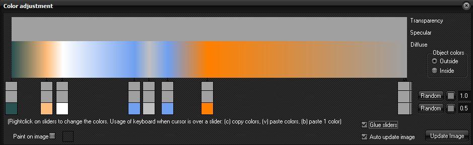 Diffuse Object Colors If you want to create your own unique color for an image you have a way to do so, by selecting the color box next to the title Diff (shown below).
