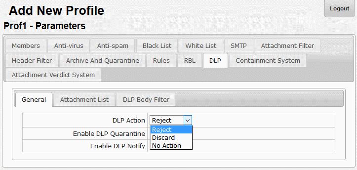 Click the 'DLP' tab DLP Action These settings determine what action should be taken if Dome Antispam detects a message that could present a data leak.