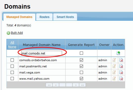 Select the 'Generate Report' check box if you want to display email statistics of the domain name in Domain Reports' Click the