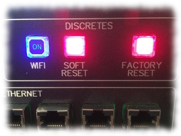 CNX Input Discretes: The Maintenance Interface Panel has three buttons to control the CNX-200 router's WiFi, soft reset, and factory reset discretes.