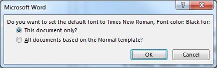 Changing the Default Font In the Font group, click on the Dialog Box Launcher button at the bottom right corner. Choose the desired font and font size. Click on Set As Default at the bottom left.
