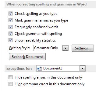 Spelling Check On the Ribbon, click on the Review tab. In the Proofing group, click on Spelling & Grammar. The Spelling Pane opens on the right with the word in question displayed.