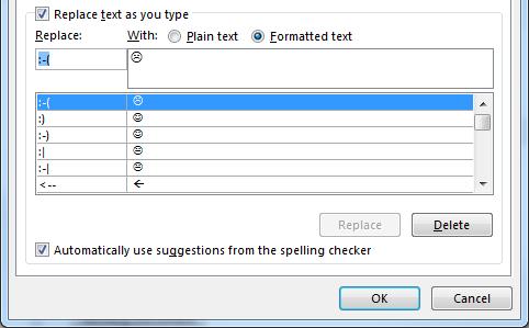 Correcting Automatically Word 2013 is set to automatically replace some typed text with the specified replacement.