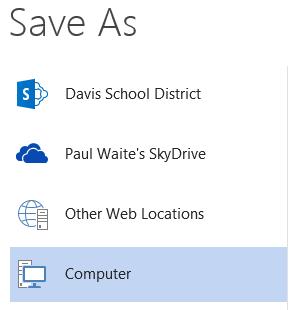 Saving a Document Click on the File tab and then click on Save As. There are many locations the document could be saved to.