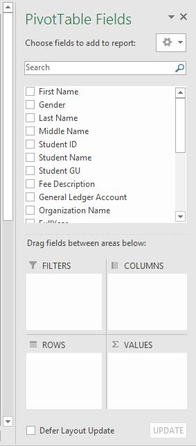 6 Click on this box and it will open up the following prompt below 7 Drag the header titles that you want consolidated into the boxes below (either rows or columns) and the data you want consolidated