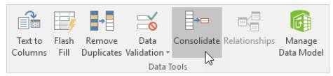 On the data tab, in the data tools group choose consolidate Make Sure