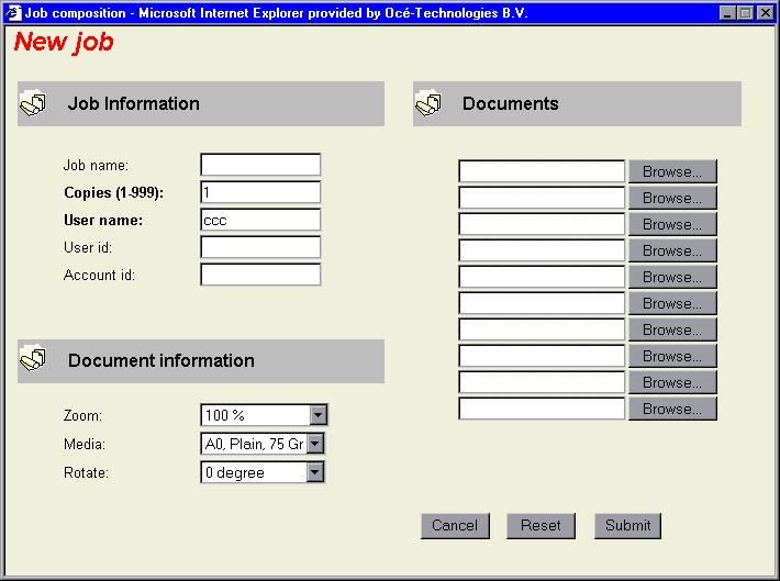 Creating a new job - Basic 1 Click on the 'New job - Basic' button at the bottom of the screen. A form appears as shown in figure 88 on page 174.