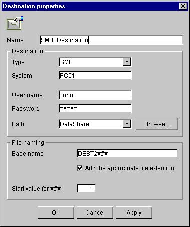 [31] Destination properties window 3 Enter a logical name for the destination in the Name text box. This logical name also appears on the scanner panel (see figure 23 on page 68).