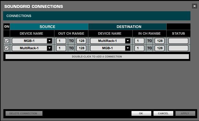 SoundGrid Connections Go to Audio > SoundGrid Connections. 1. Make sure that the following connections are set up properly: a.