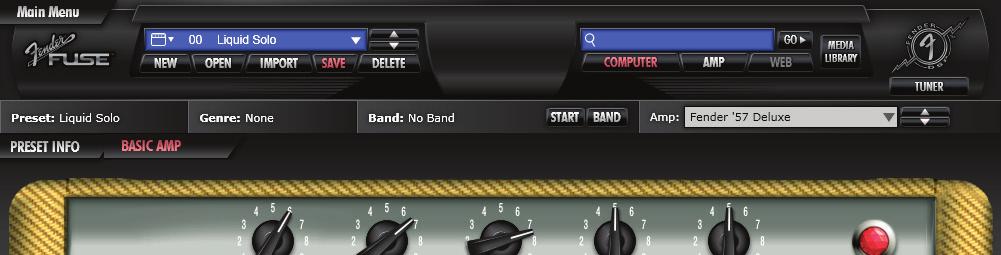 Band Track Screens Click on the "BAND" button {A} to select a Band track and adjust Band settings. Fender FUSE allows you to play Band tracks stored on the G-DEC 3 amplifier, or on your computer.