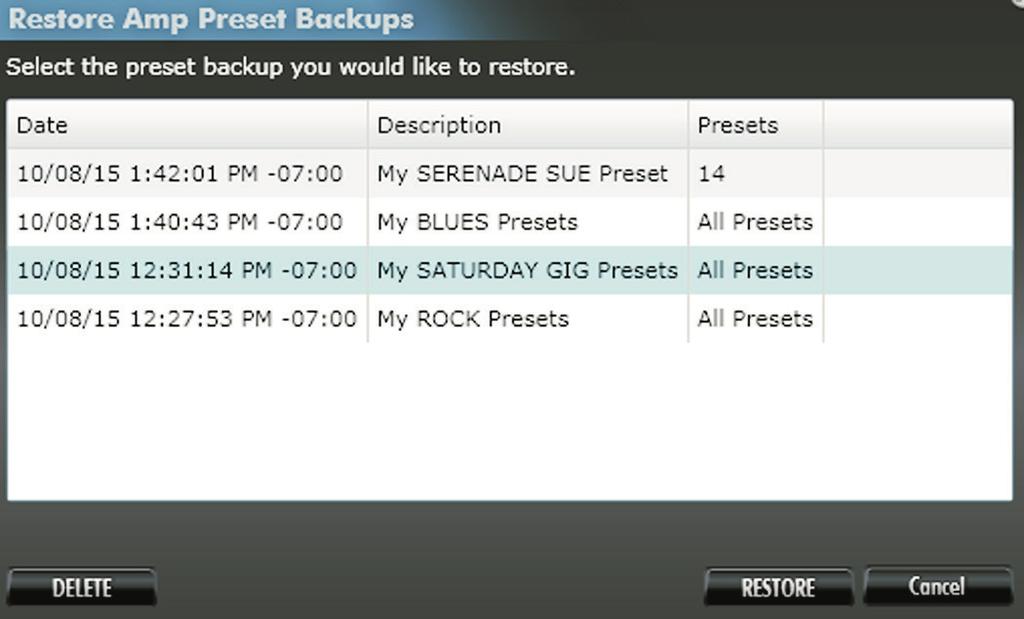 If you want, you can save several completely different backups such as "My Rock Presets" and "My Bl