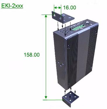 2.3 Mounting The EKI-2728I supports two mounting methods: DIN-rail & Wall. 2.3.1 Wall mounting EKI-2728I can be wall-mounted by using the included mounting kit.