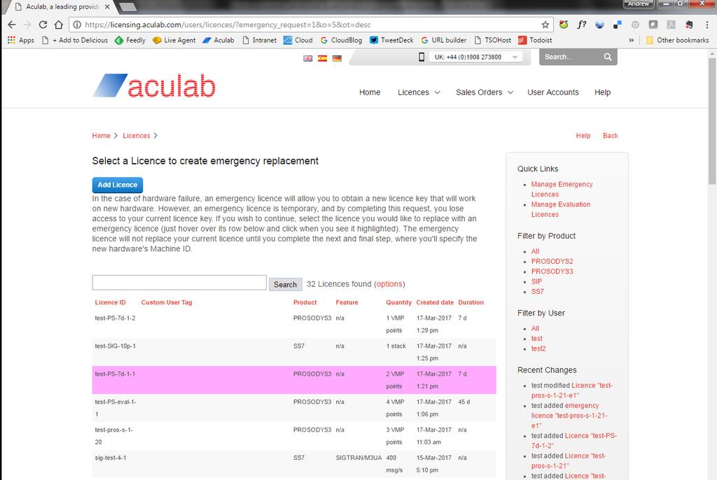 The action of requesting an emergency key will automatically notify Aculab order administration via email so that we are able to get in touch to plan for the credits to be granted to your account to