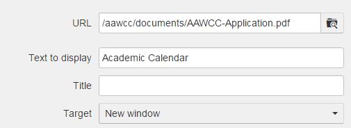 Linking to INTERNAL page (another PBSC web page): Click the Insert Link icon and then click on the browse button.