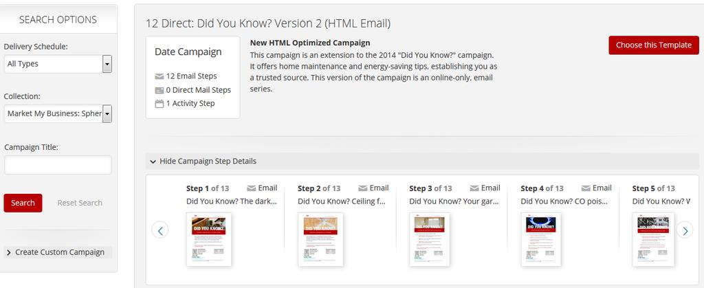 After choosing your template, you ll see this campaign overview screen.