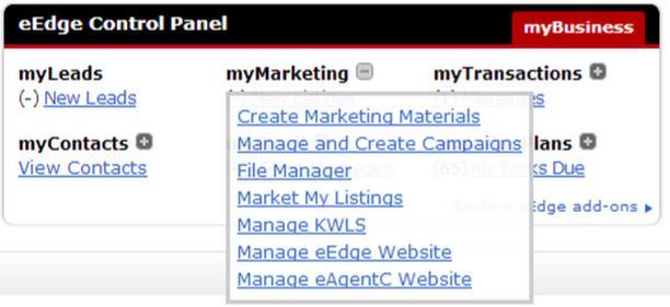 expand the mymarketing menu and choose Manage