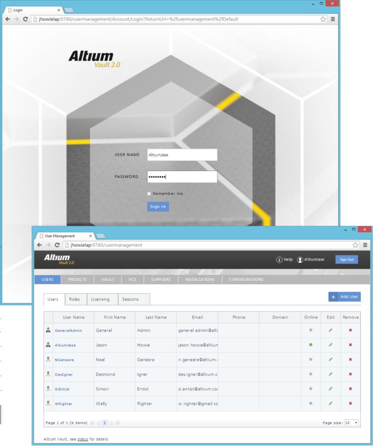Access an Altium Vault, and its associated platform services, through a preferred external Web browser.