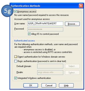 In the Authentication Methods dialog, click the check box at the top to allow anonymous access, and then click
