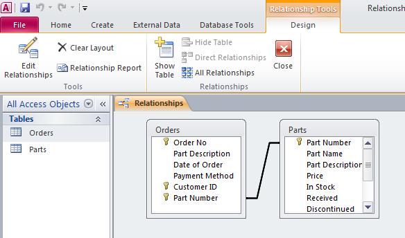 Access 2010 Foundation Page 121 Click on the Create button to establish the relationship and close the Edit Relationships options box.