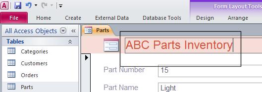 Type in ABC Parts Inventory and press the Enter key.