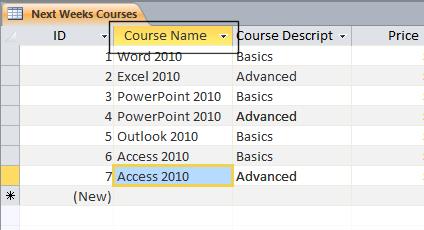 Access 2010 Foundation Page 46 When the pointer changes to a down arrow, click once to highlight the column. Click and hold down the mouse button.